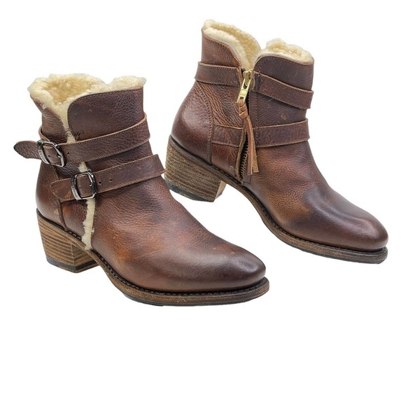 Blackstone Winter Warm Cozy Brown Leather Shearling Buckle Ankle Bootie SZ 6 NEW - Picture 10 of 10